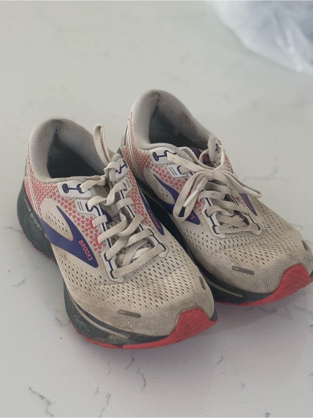 Brooks Beige Running Shoes with Purple and Red Accents